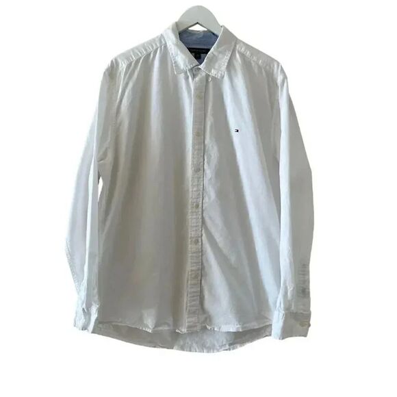 2 for $30 Tommy Hilfiger Long Sleeve Button Down Shirt Logo White SZ XL - Picture 1 of 14